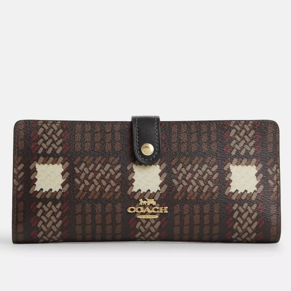 NWT, Coach Slim Vallet with Brushed Plaid Print.